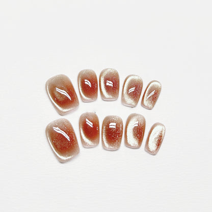 Red Gradient Cat-eye Nail - Medium Square/Short Almond