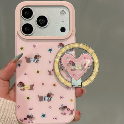 Guava Pink Cat and Dachshund Magnetic Stand Acrylic Phone Case