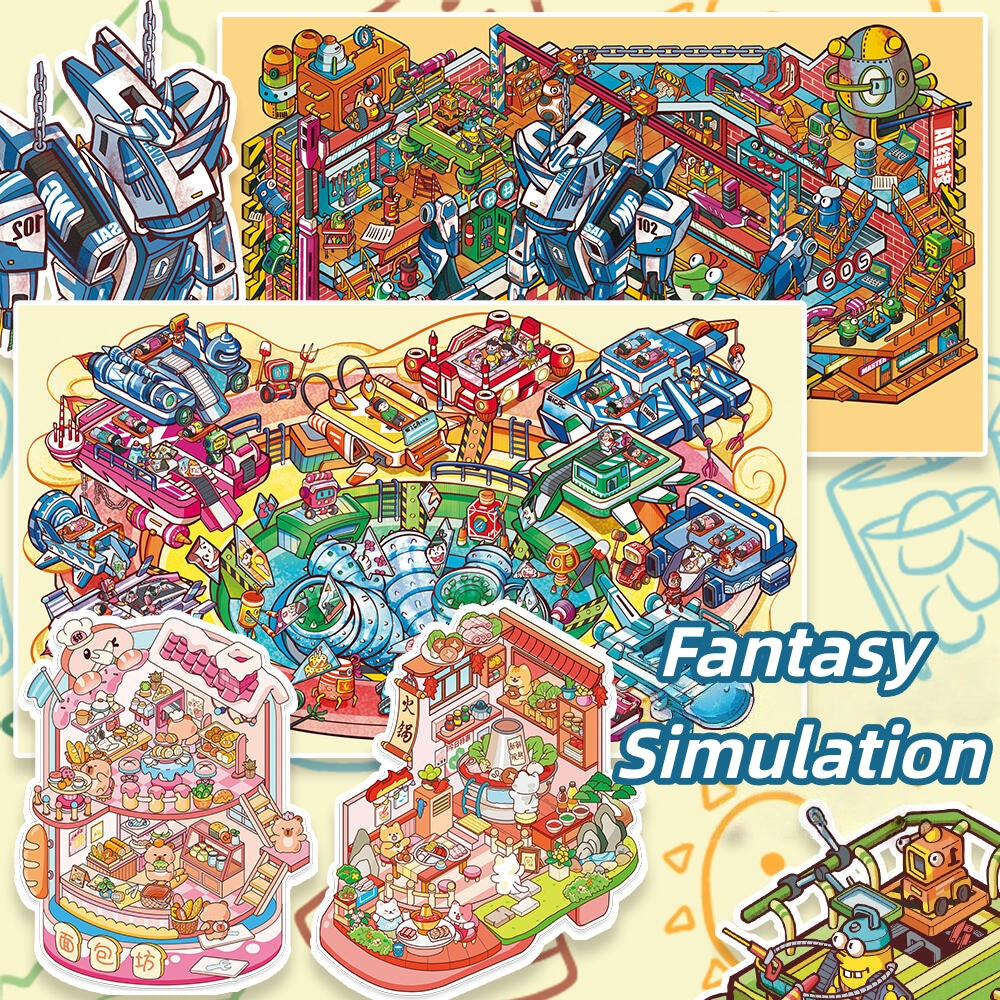 Fantasy Simulation 3D Sticker | 4 Cute Miniature Scenes