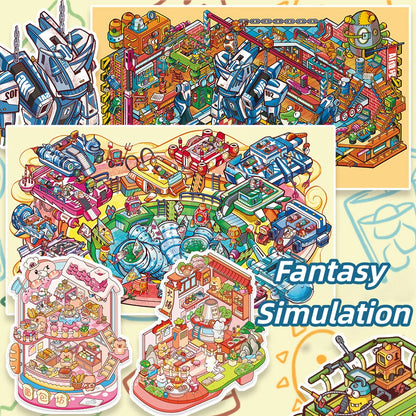 Fantasy Simulation 3D Sticker | 4 Cute Miniature Scenes