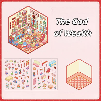 Happy New Year 3D Sticker | 4 Cute Miniature Scenes