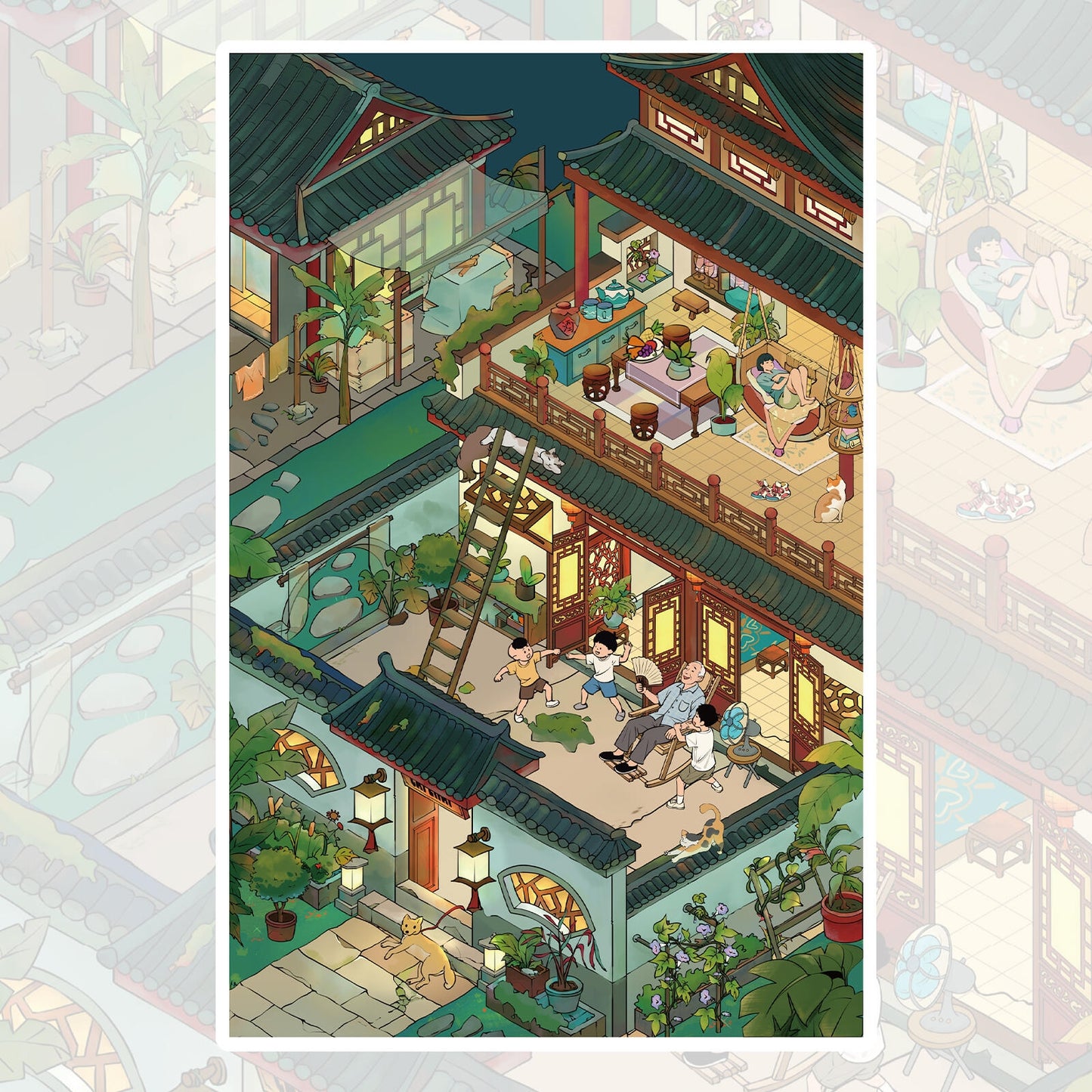 Chinese-style Courtyard 3D Sticker