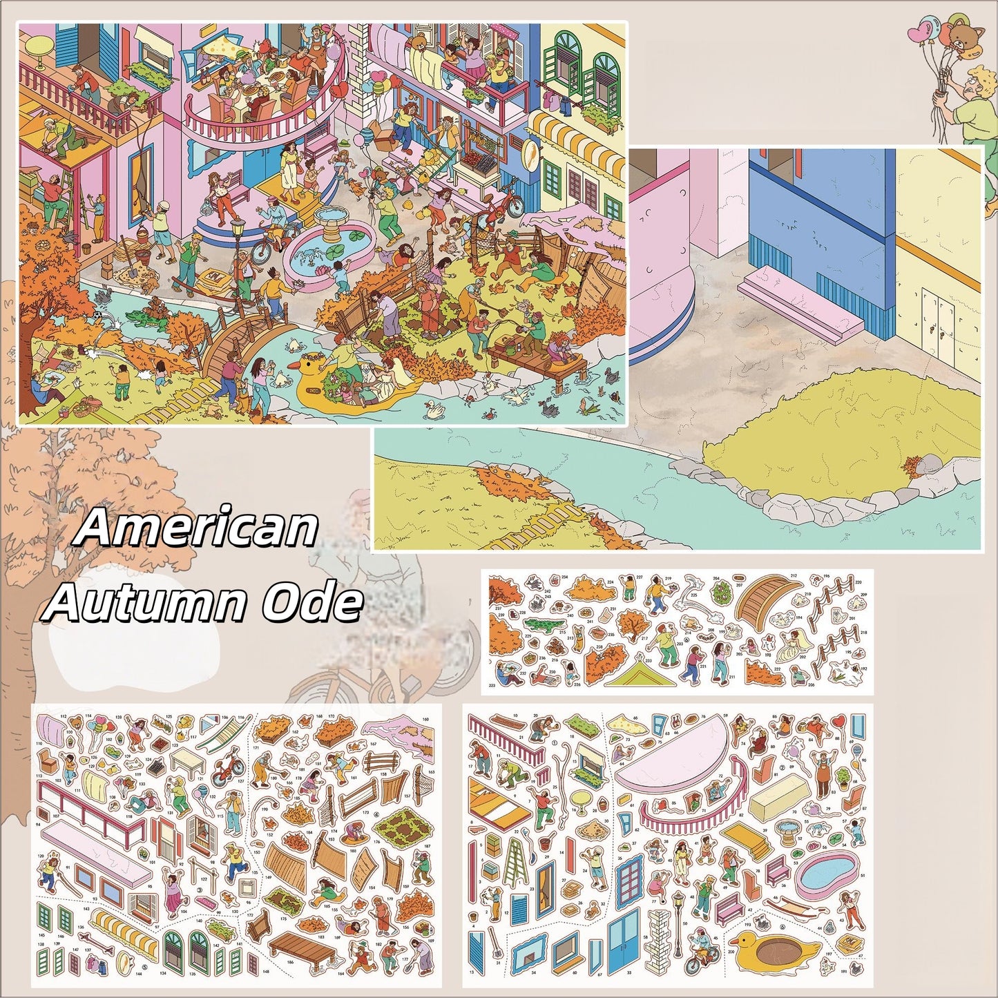 Autumn Corners 3D Sticker | 3 Cute Miniature Scenes