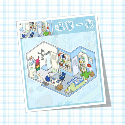 A Warm Family 3D Sticker | 5 Cute Miniature Scenes