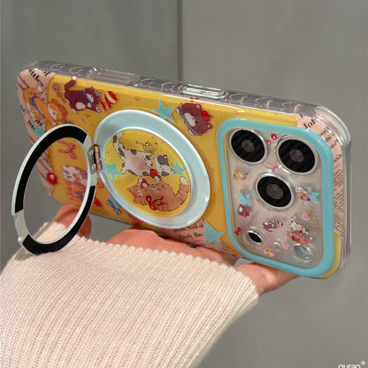 Cartoon Newspaper Kitten Magnetic Stand Acrylic Phone Case
