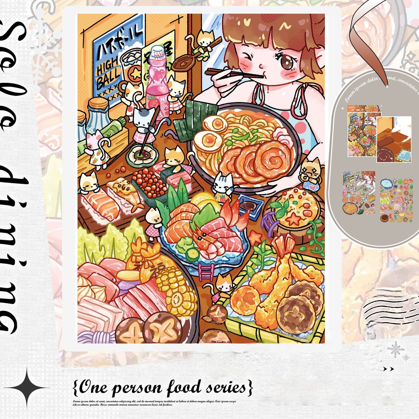 Solo Dining Series 3D Sticker | 4 Cute Miniature Scenes