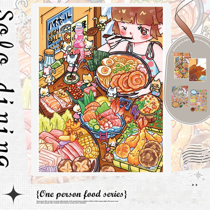 Solo Dining Series 3D Sticker | 4 Cute Miniature Scenes