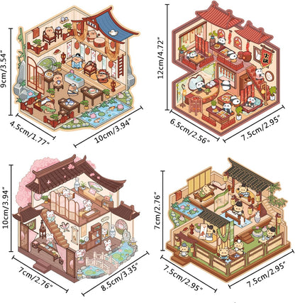 Ancient Life 3D Sticker | 4 Cute Miniature Scenes