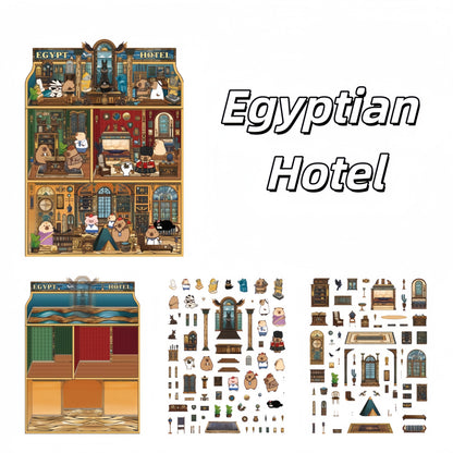Capybara Hotel 3D Sticker | 4 Cute Miniature Scenes