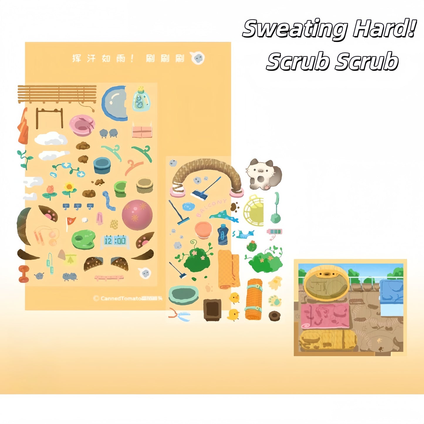 Cleaning Up Series 3D Sticker | 4 Cute Miniature Scenes