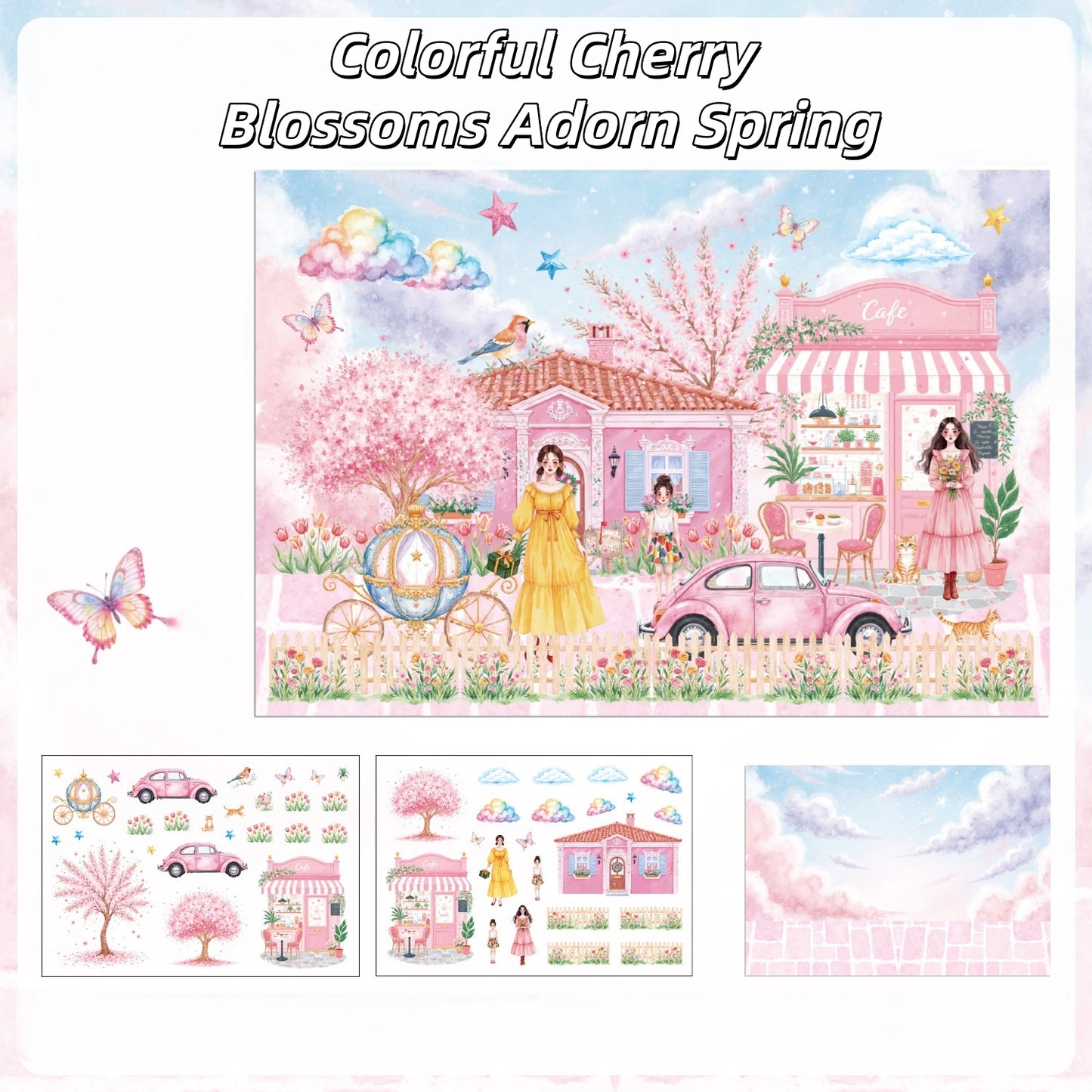 Breath of Blossoms 3D Sticker | 4 Cute Miniature Scenes