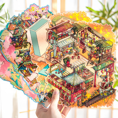 A Dream of Orchid Mountain 3D Sticker | 2 Cute Miniature Scenes