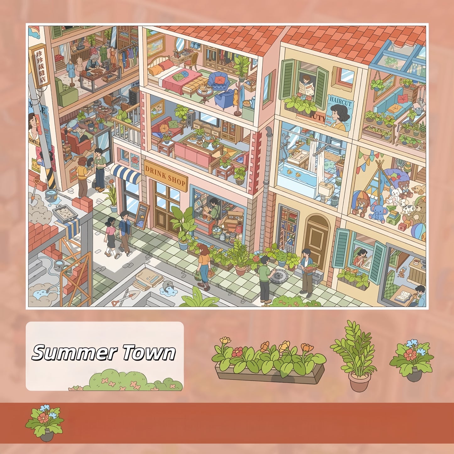 Small Town Stories 3D Sticker | 5 Cute Miniature Scenes