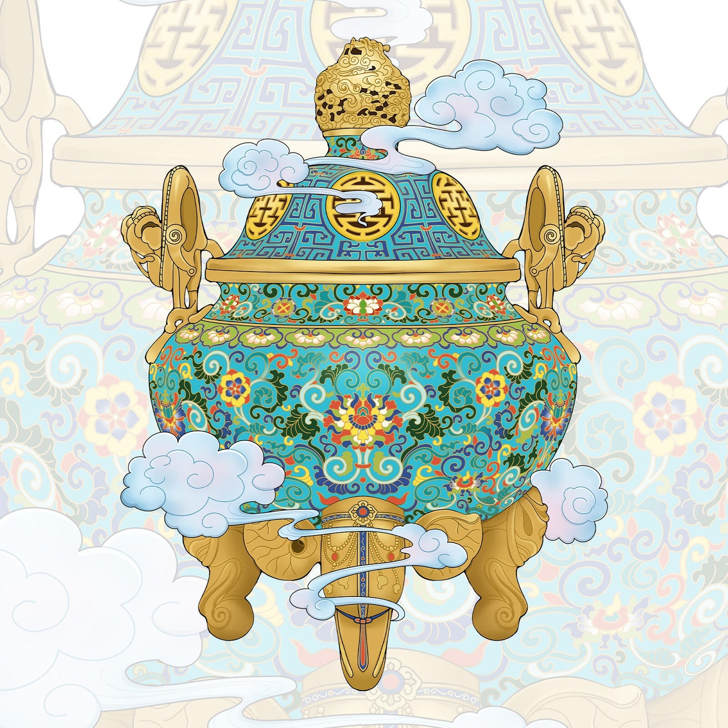 Enamel Censer with Chi-dragon Handles 3D Sticker