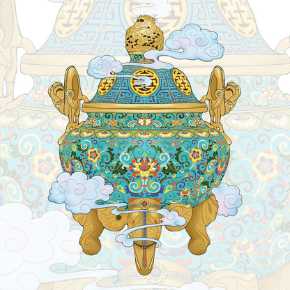 Enamel Censer with Chi-dragon Handles 3D Sticker