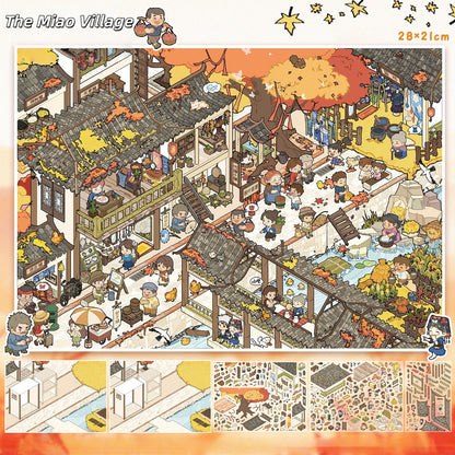 Chinese Town 3D Sticker | 2 Cute Miniature Scenes