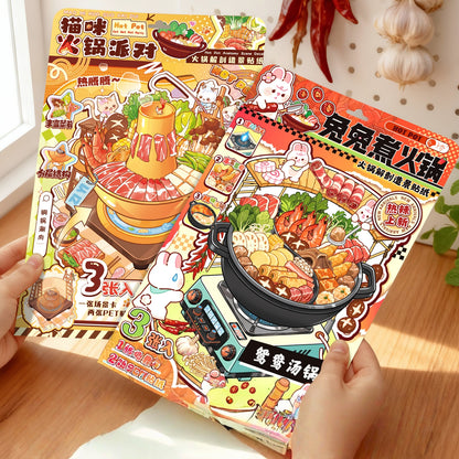 Cute Hot Pot Party 3D Sticker | 2 Cute Miniature Scene