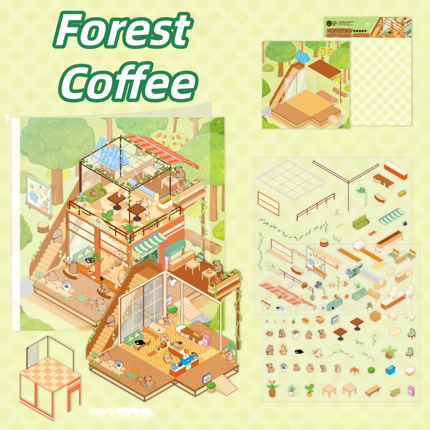 Capybara Cafe 3D Sticker | 4 Cute Miniature Scenes