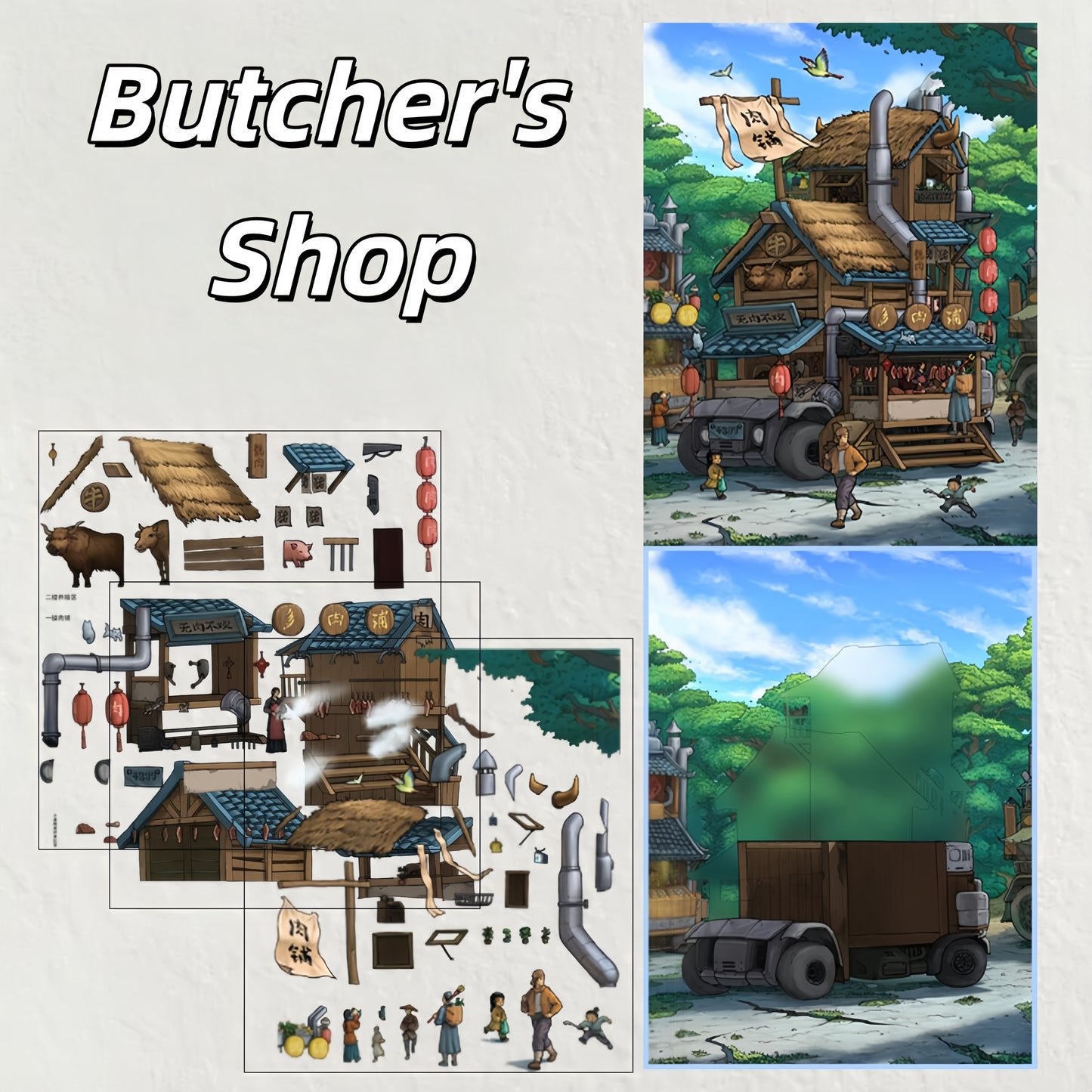 Mechanic Truck Shops 3D Sticker | 5 Cute Miniature Scenes