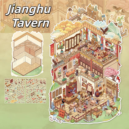 Old Shops 3D Sticker | 4 Cute Miniature Scenes