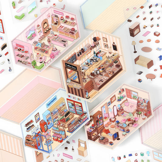 Small Corner Series 3D Sticker | 4 Cute Miniature Scenes