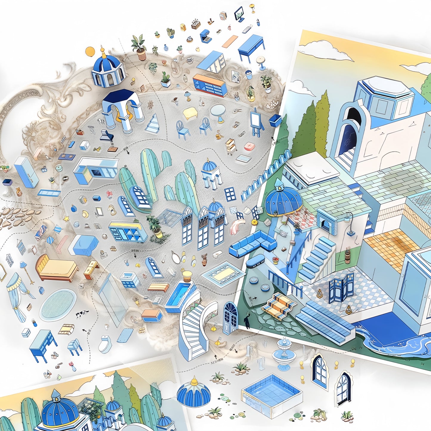 European-style Architecture 3D Sticker | 2 Cute Miniature Scenes