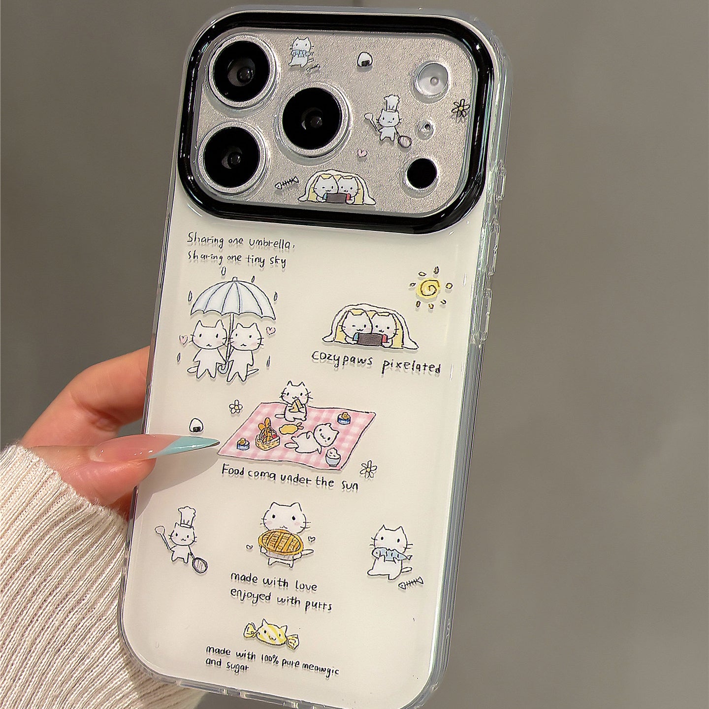 Cute Picnic Cat Illustration Acrylic Phone Case