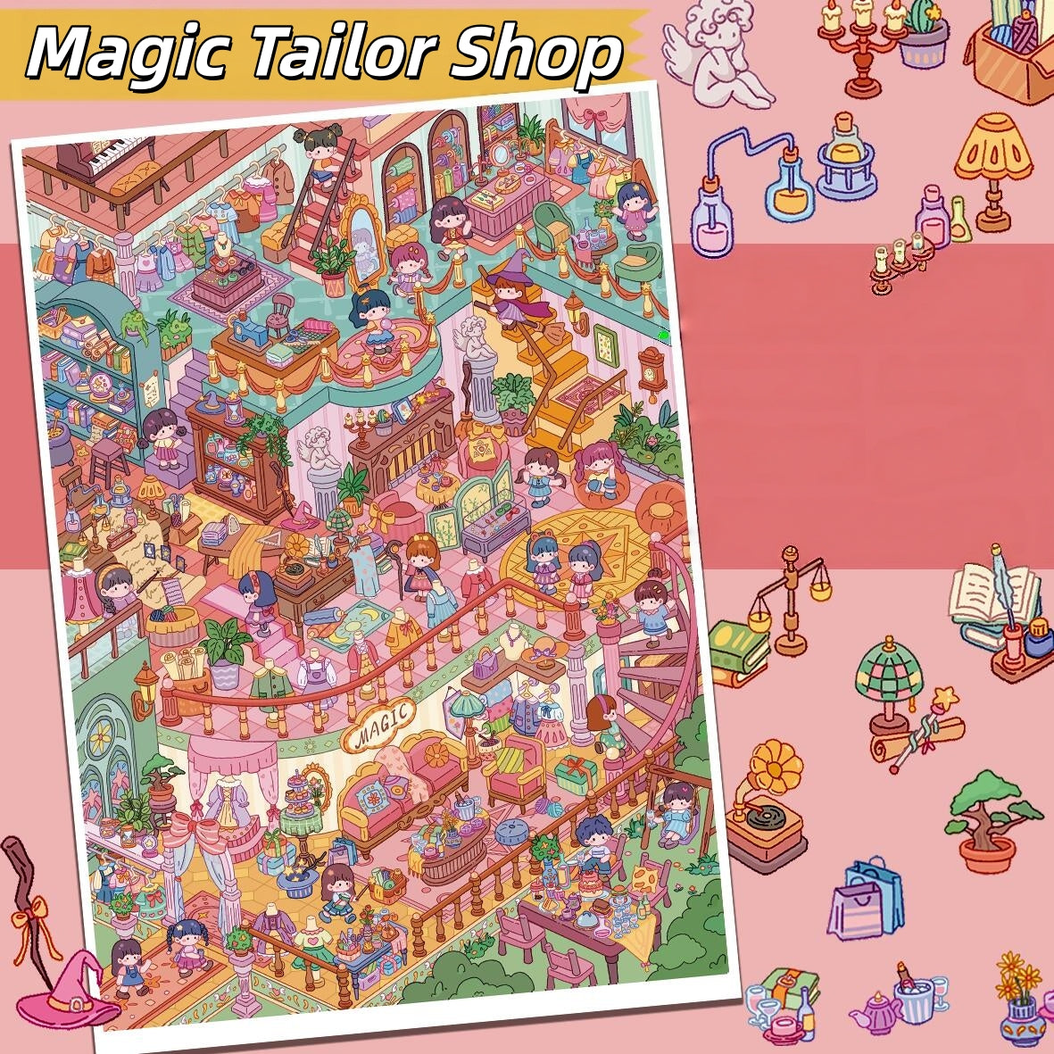 Enchanted Little Shops 3D Sticker | 3 Cute Miniature Scenes