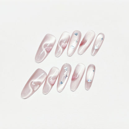 Pink Heart Cat-eye Nail - Long Almond