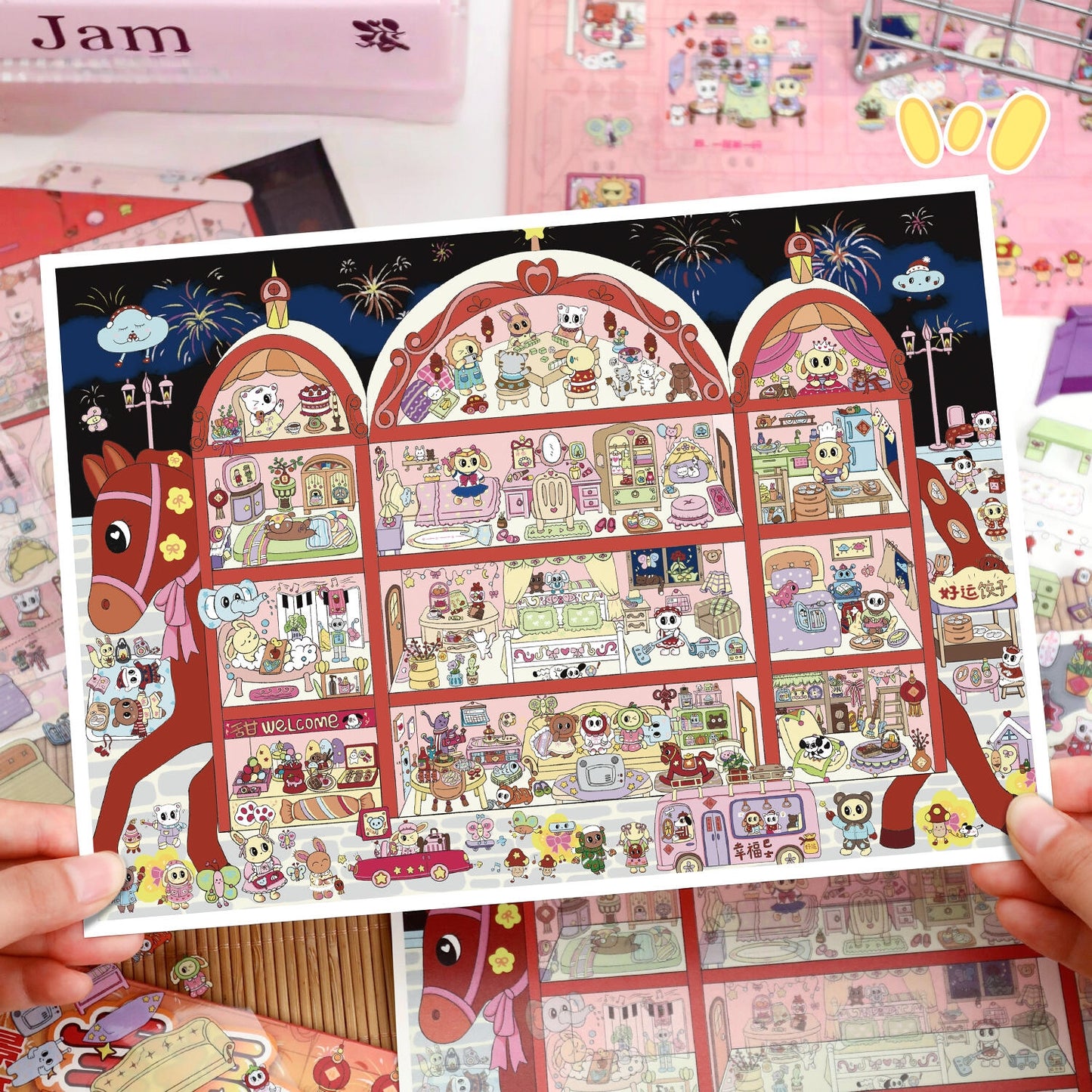 Festival Bus 3D Sticker | 2 Cute Miniature Scenes