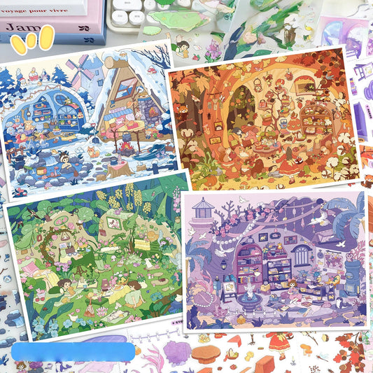 Four Season House 3D Sticker | 4 Cute Miniature Scenes