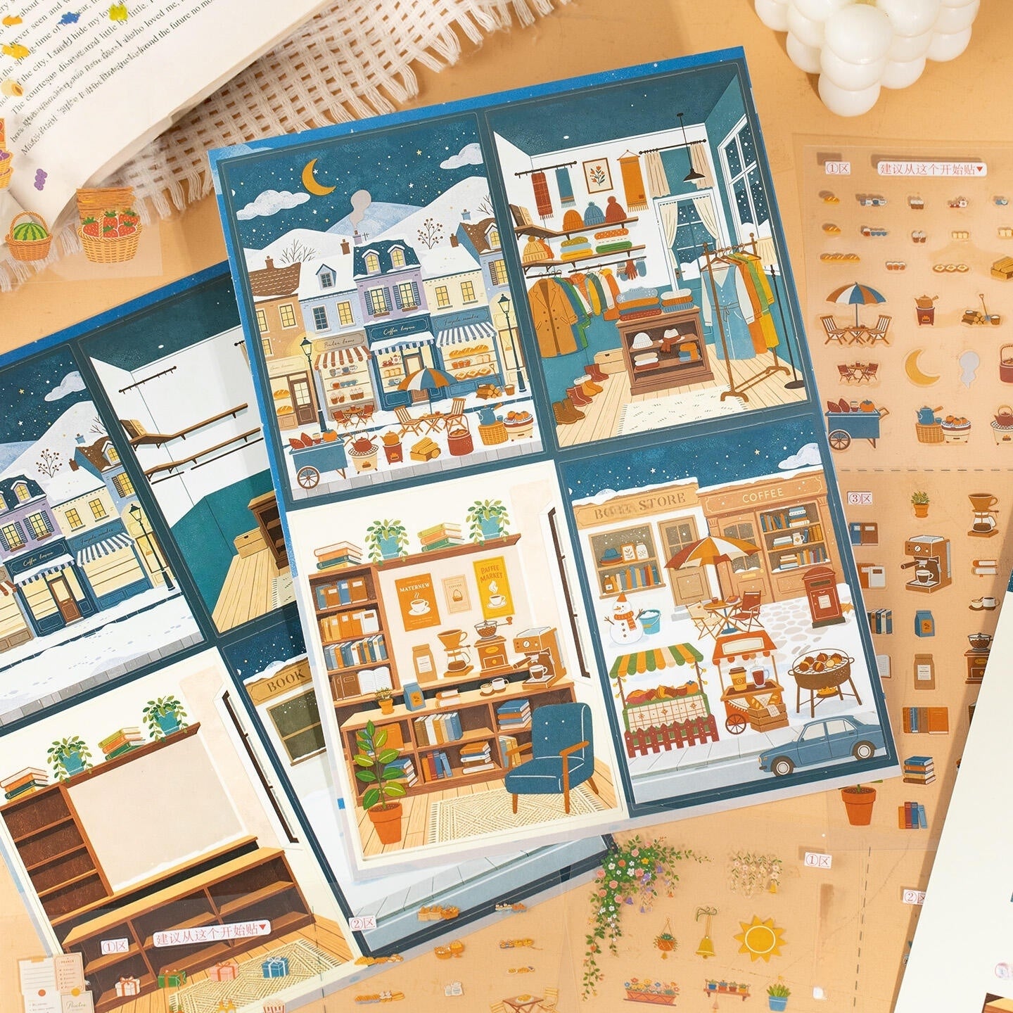 Relaxing Town 3D Sticker | 4 Cute Miniature Scenes
