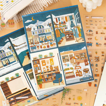 Relaxing Town 3D Sticker | 4 Cute Miniature Scenes