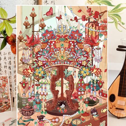 Ancient Chinese Finery 3D Sticker | 2 Cute Miniature Scenes