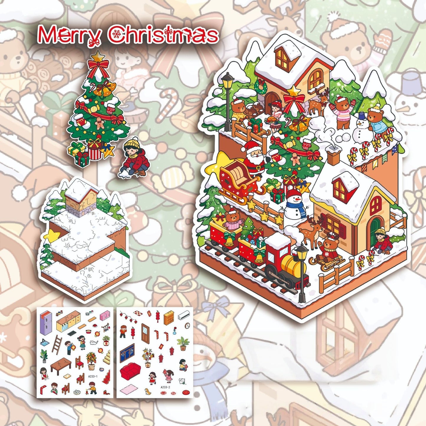 Celebrate the Festival 3D Sticker | 4 Cute Miniature Scenes