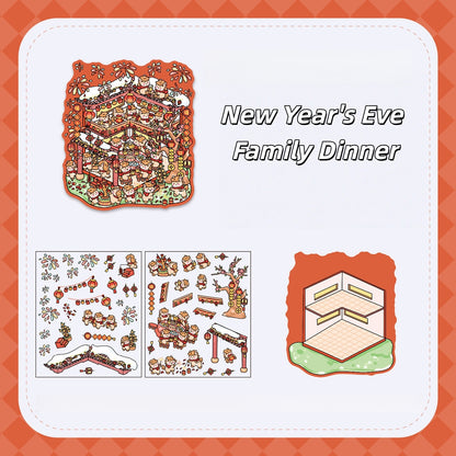Good Luck New Year 3D Sticker | 4 Cute Miniature Scenes