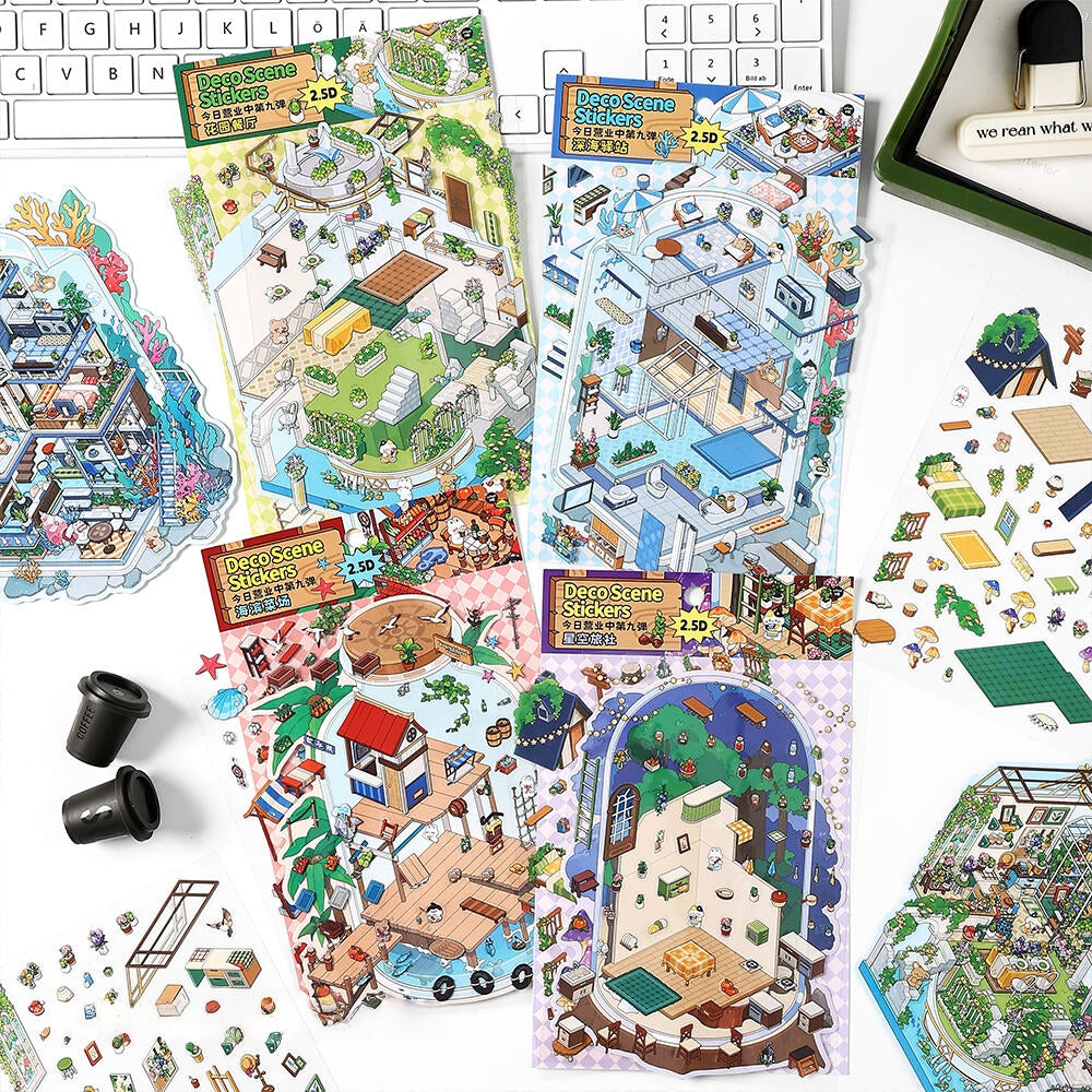 Simulation Management 3D Sticker | 4 Cute Miniature Scenes