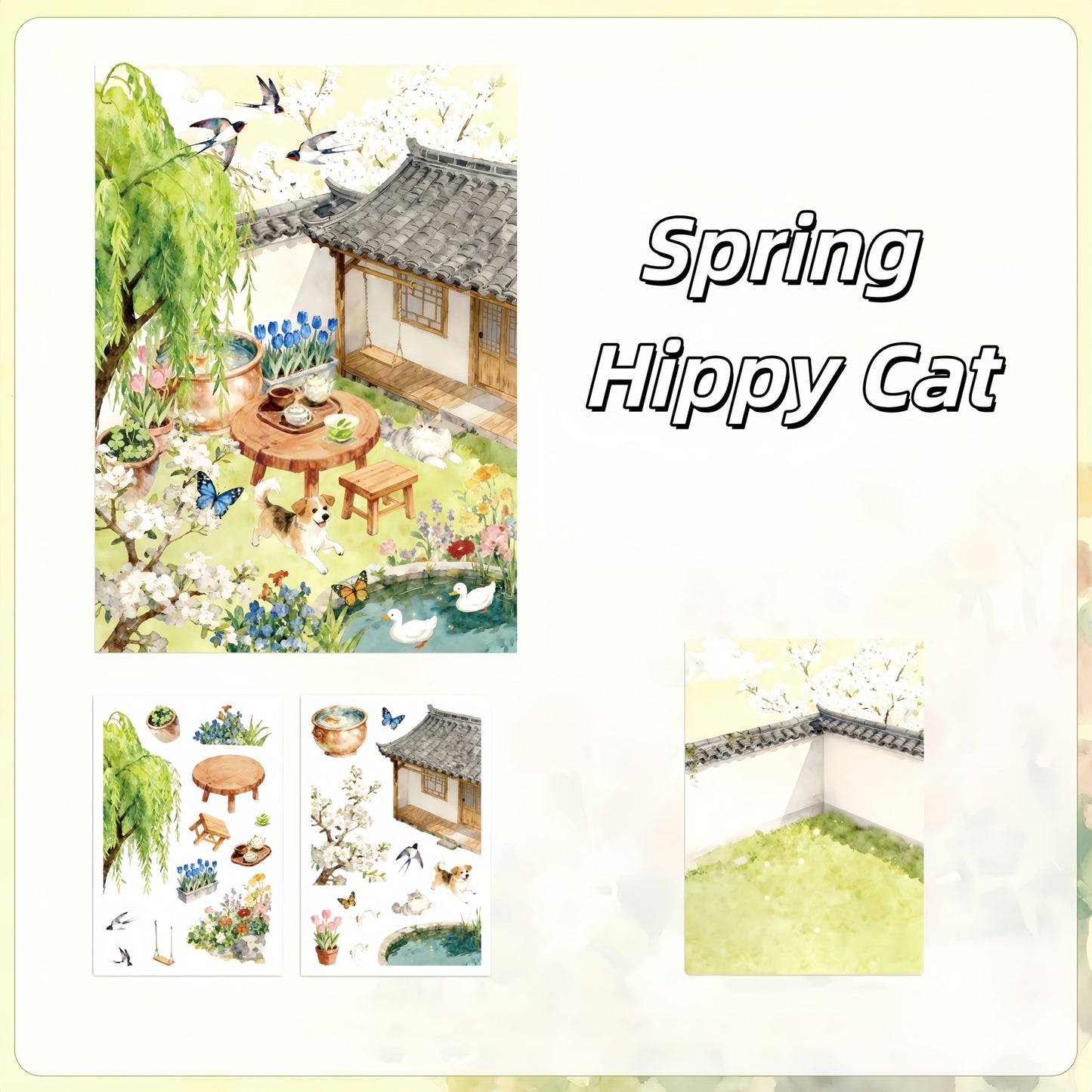 Ancient Chinese Courtyard 3D Sticker | 4 Cute Miniature Scenes