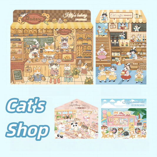 Cat's Shop 3D Sticker | 4 Cute Miniature Scenes
