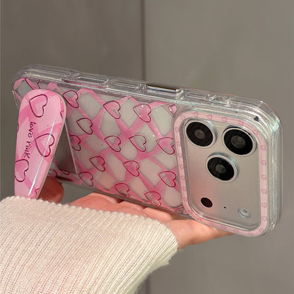 Pink Ribbon Heart Hair Clip Magnetic Stand Acrylic Phone Case