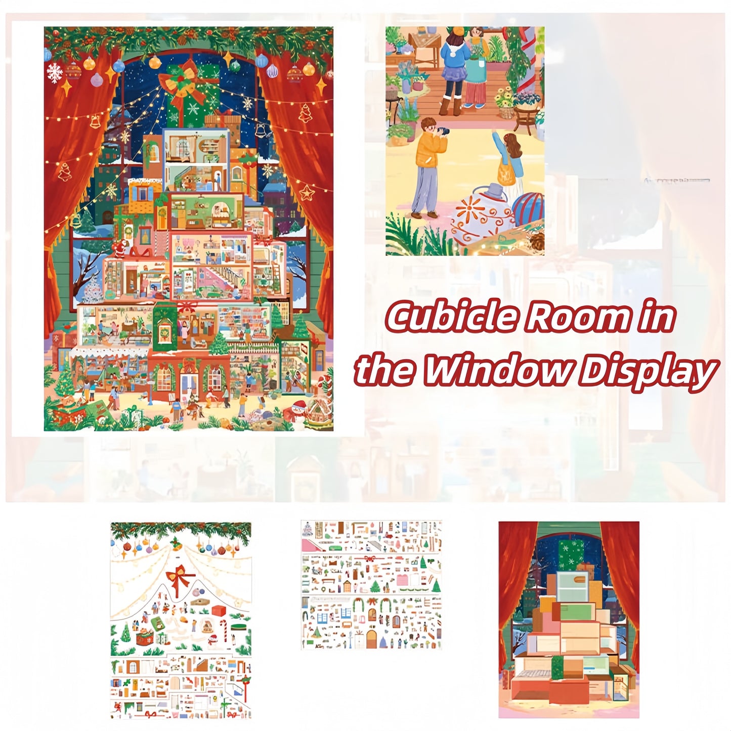 Christmas Streetscape 3D Sticker | 4 Cute Miniature Scenes