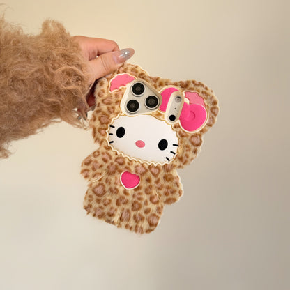 Leopard Print Cat Fluffy Phone Case