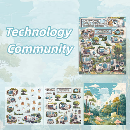 Capybara Community 3D Sticker | 4 Cute Miniature Scenes