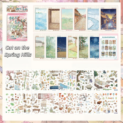 Cat on the Spring Hills 3D Sticker Book