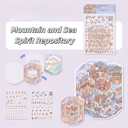 Ancient-Style Architecture 3D Sticker | 4 Cute Miniature Scene