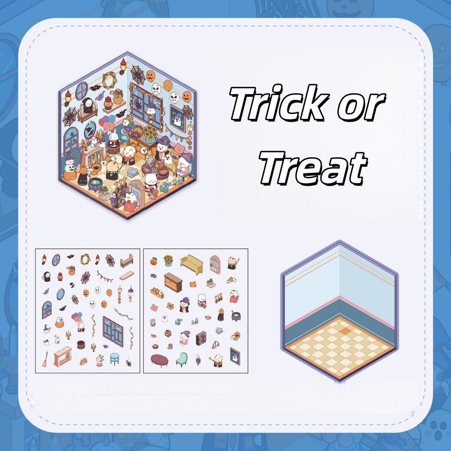The Cat's Secret Room 3D Sticker | 4 Cute Miniature Scenes