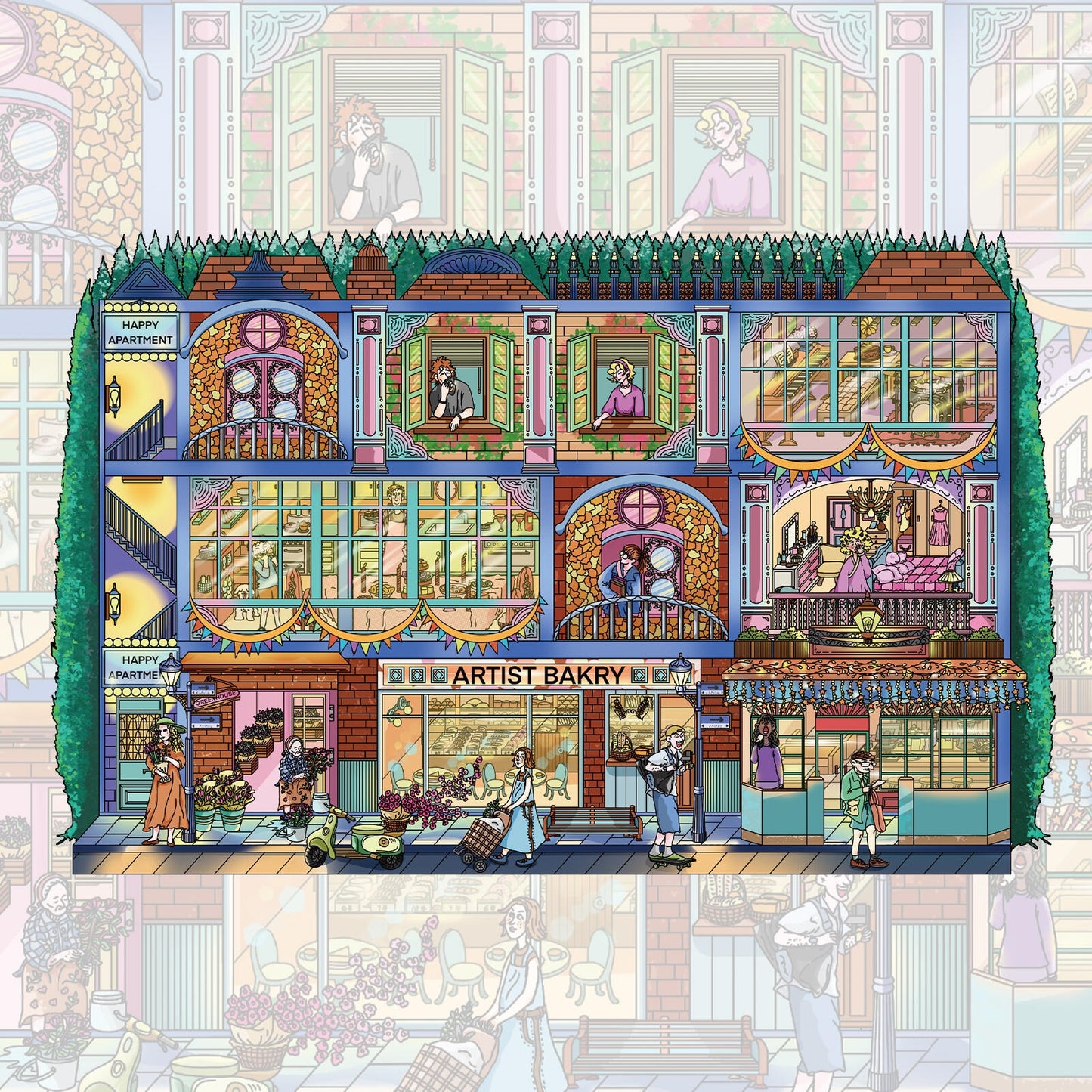 Apartment Night View 3D Sticker