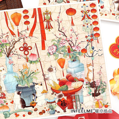 Celebrate the Spring Festival With Cats 3D Sticker | 2 Cute Miniature Scenes