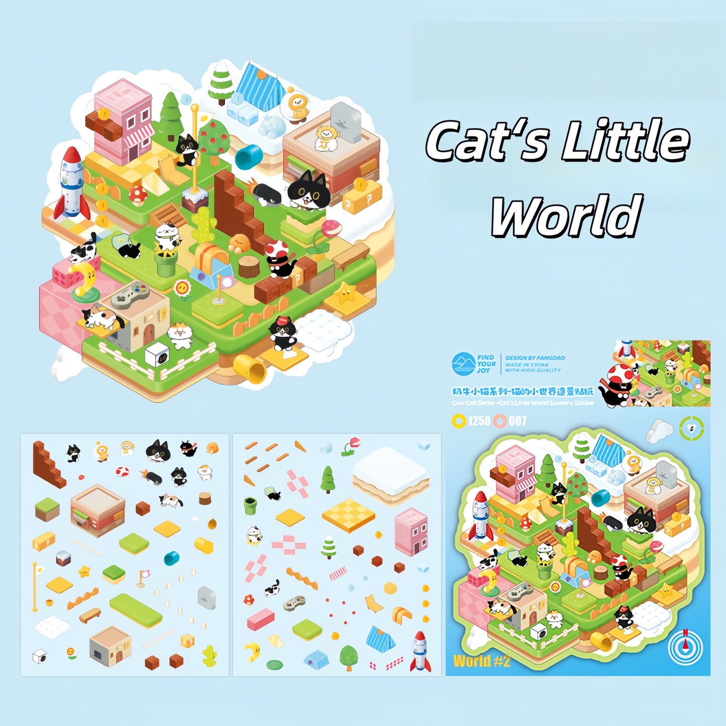 Cow Cat‘s Fun Daily 3D Sticker | 4 Cute Miniature Scenes