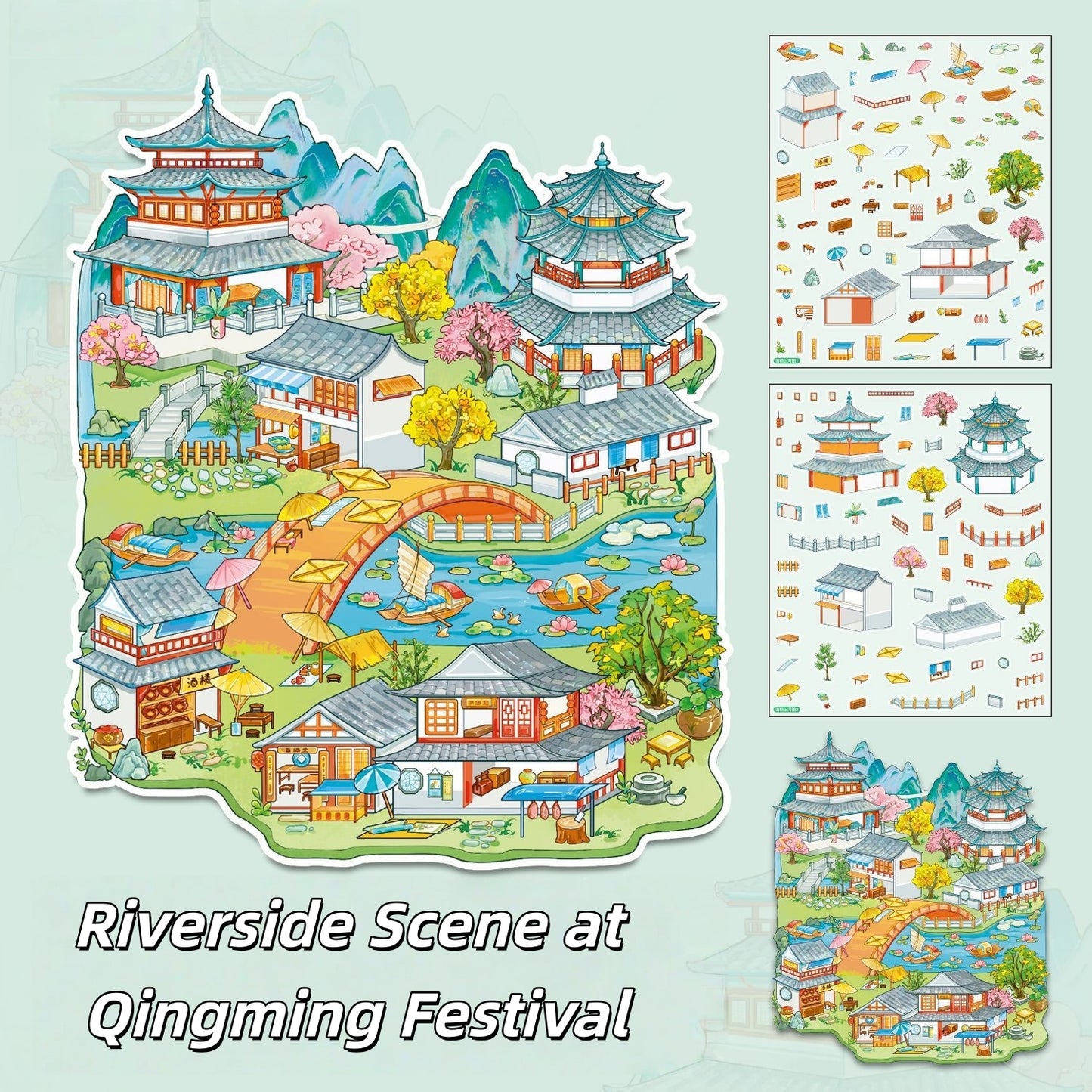 Traditional Famous Paintings 3D Sticker | 4 Cute Miniature Scenes
